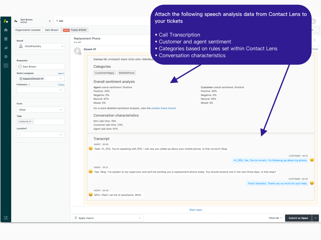 Amazon Connect App Integration with Zendesk Support